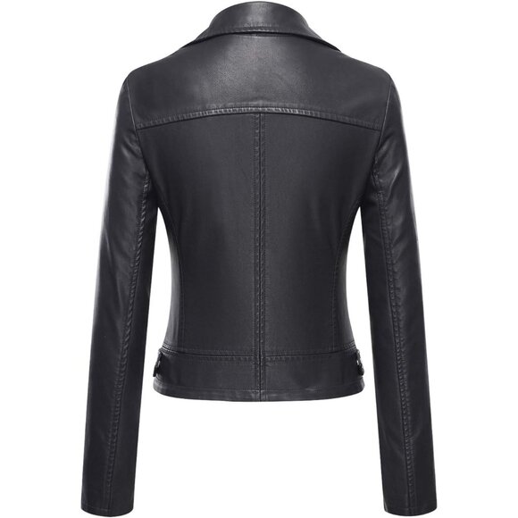 Tanming Black Women's Faux Leather Moto Biker Imported Short Coat Jacket - Picture 2 of 5